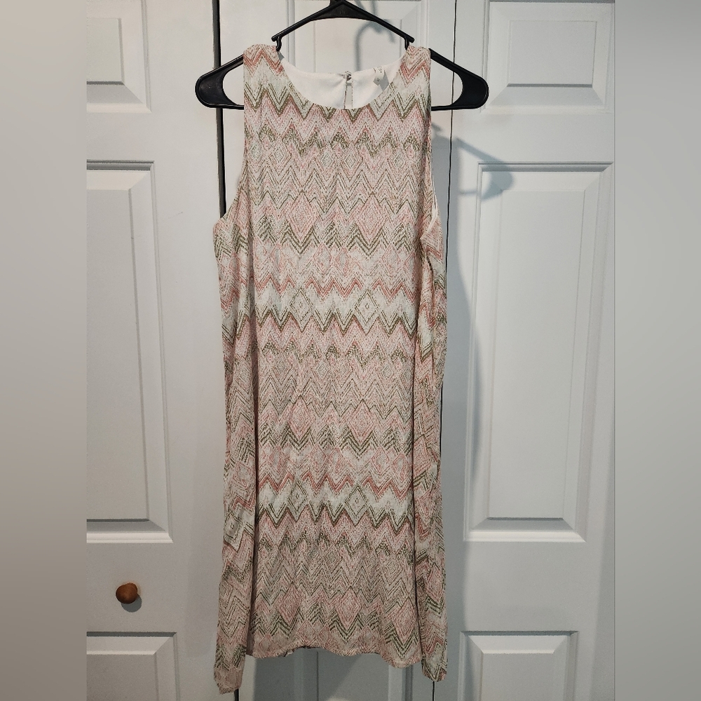 Sleeveless Chevron Midi Dress in Blush Pink and Olive